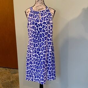 Jude Connally Blue and White Cheetah Pattern Sleeveless Dress Women’s Large